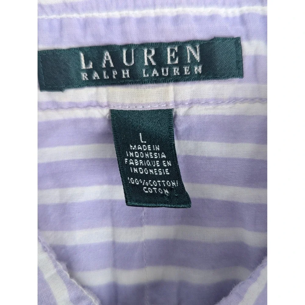 Lauren Ralph Lauren Womens Purple White Striped Cotton Button Down Shirt Large - Picture 4 of 11